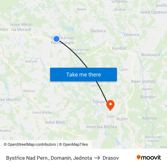 Bystřice Nad Pern., Domanín, Jednota to Drasov map