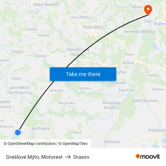 Grešlové Mýto, Motorest to Drasov map