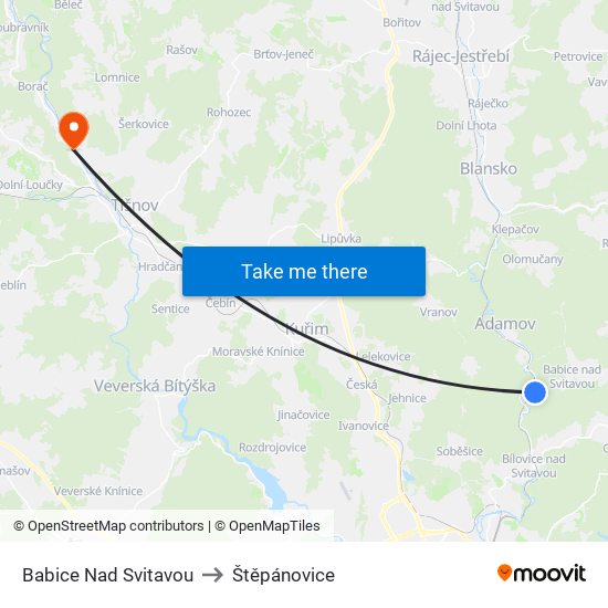 Babice Nad Svitavou to Štěpánovice map