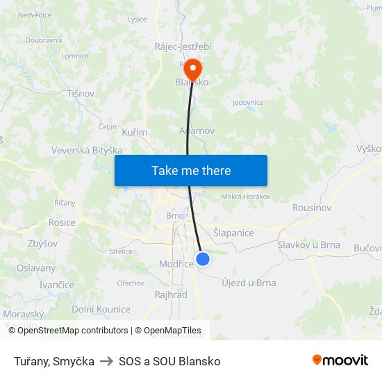 Tuřany, Smyčka to SOS a SOU Blansko map