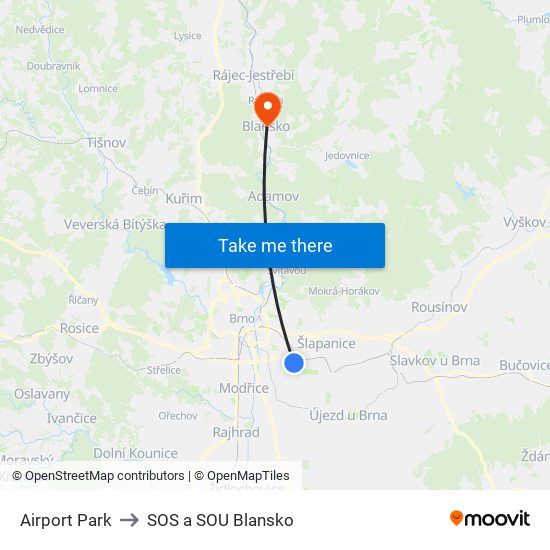 Airport Park to SOS a SOU Blansko map