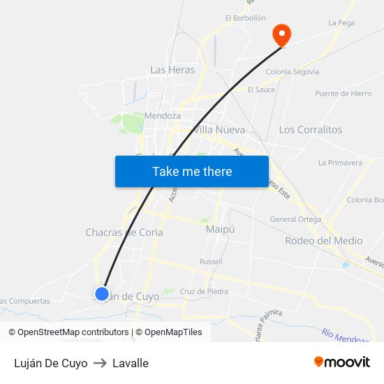 Luján De Cuyo to Lavalle map