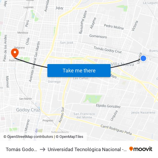 Tomás Godoy Cruz, 5103 to Universidad Tecnológica Nacional - Facultad Regional Mendoza map