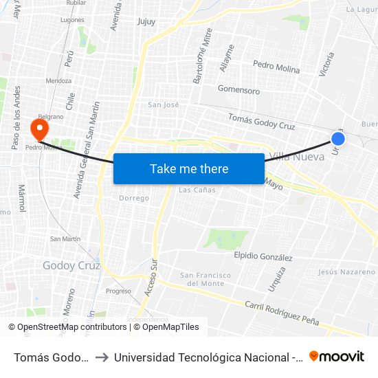 Tomás Godoy Cruz, 4893 to Universidad Tecnológica Nacional - Facultad Regional Mendoza map