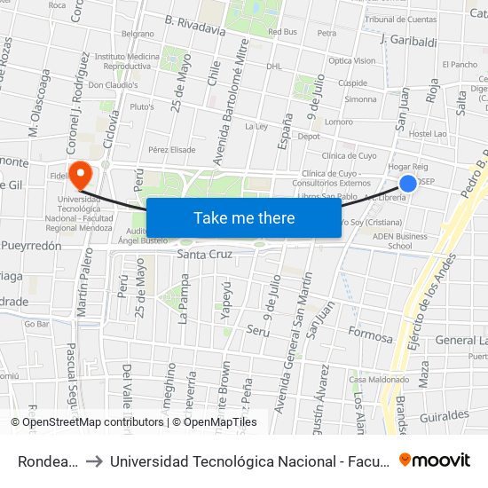 Rondeau, 287 to Universidad Tecnológica Nacional - Facultad Regional Mendoza map
