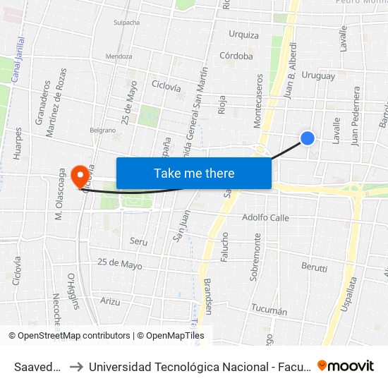 Saavedra, 487 to Universidad Tecnológica Nacional - Facultad Regional Mendoza map