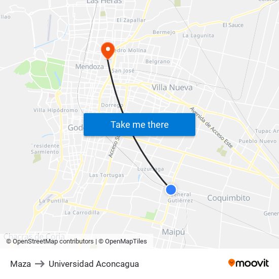 Maza to Universidad Aconcagua map