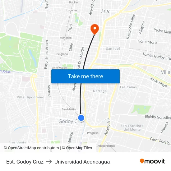 Est. Godoy Cruz to Universidad Aconcagua map