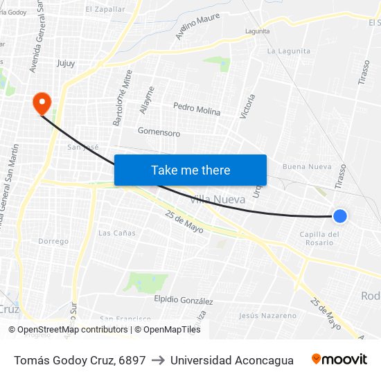Tomás Godoy Cruz, 6897 to Universidad Aconcagua map