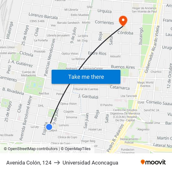 Avenida Colón, 124 to Universidad Aconcagua map