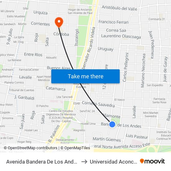 Avenida Bandera De Los Andes, 603 to Universidad Aconcagua map