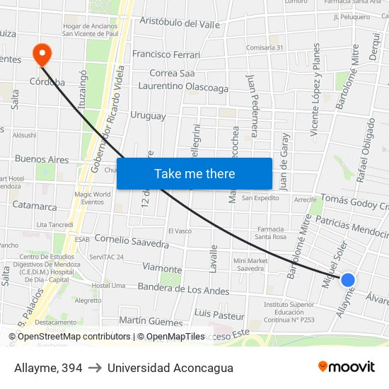 Allayme, 394 to Universidad Aconcagua map