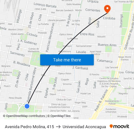 Avenida Pedro Molina, 415 to Universidad Aconcagua map