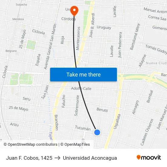 Juan F. Cobos, 1425 to Universidad Aconcagua map