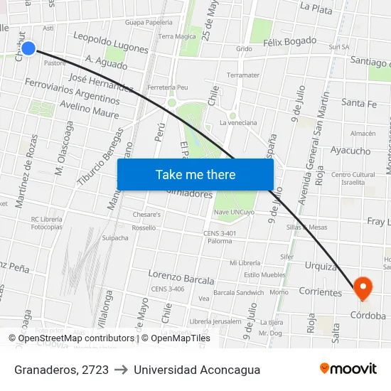 Granaderos, 2723 to Universidad Aconcagua map
