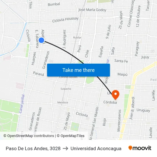 Paso De Los Andes, 3028 to Universidad Aconcagua map