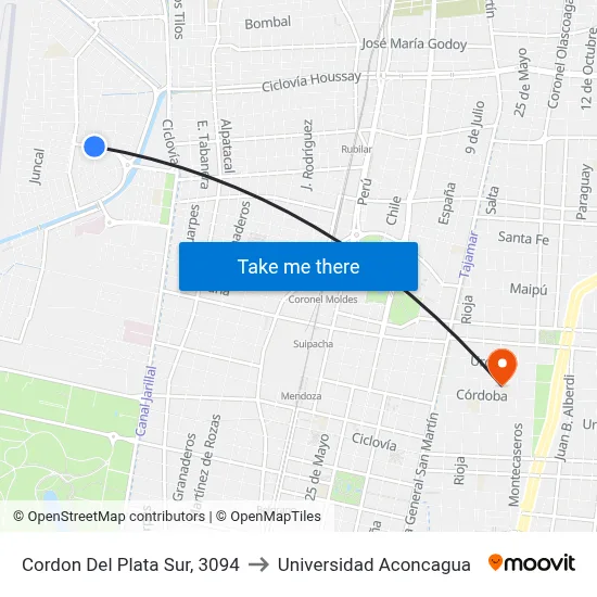 Cordon Del Plata Sur, 3094 to Universidad Aconcagua map
