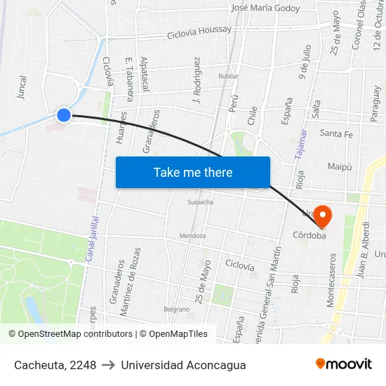 Cacheuta, 2248 to Universidad Aconcagua map