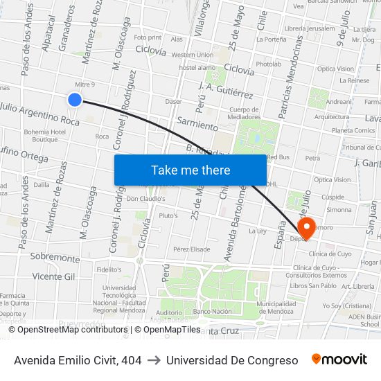 Avenida Emilio Civit, 404 to Universidad De Congreso map