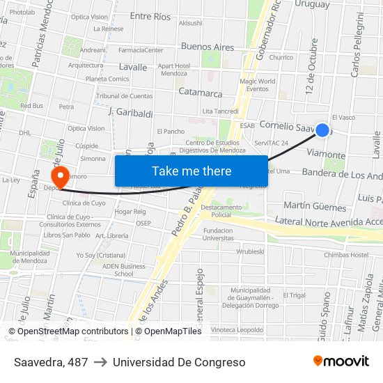 Saavedra, 487 to Universidad De Congreso map