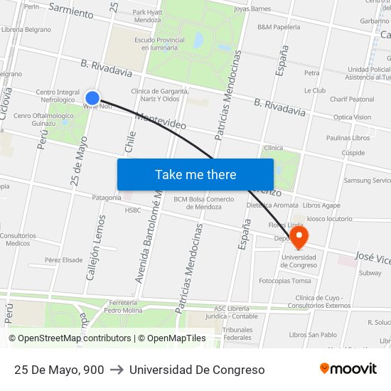 25 De Mayo, 900 to Universidad De Congreso map