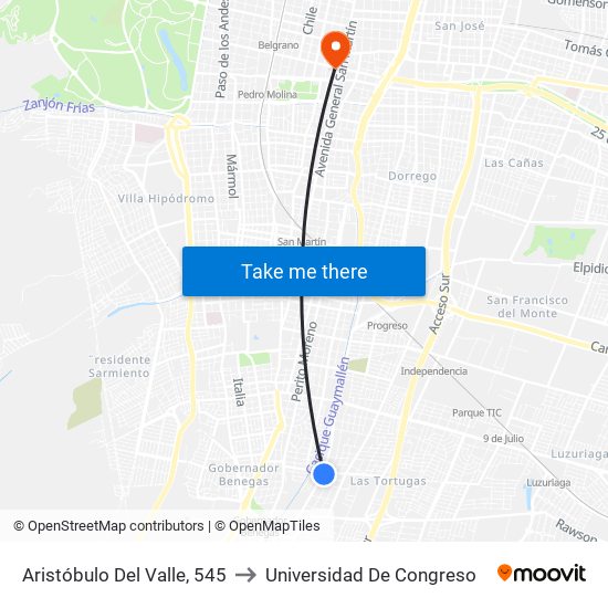 Aristóbulo Del Valle, 545 to Universidad De Congreso map