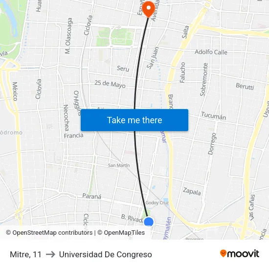 Mitre, 11 to Universidad De Congreso map