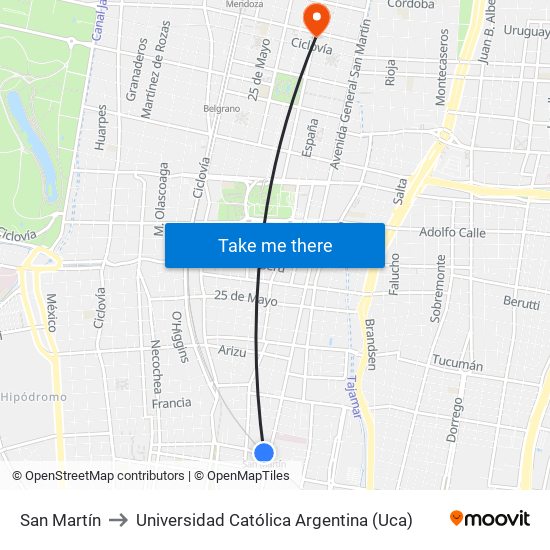 San Martín to Universidad Católica Argentina (Uca) map