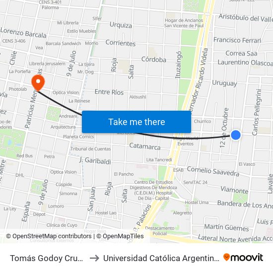 Tomás Godoy Cruz, 433 to Universidad Católica Argentina (Uca) map