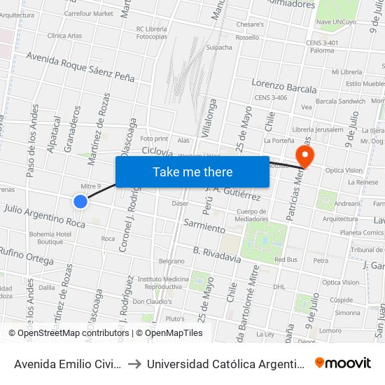 Avenida Emilio Civit, 404 to Universidad Católica Argentina (Uca) map