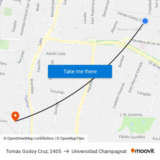 Tomás Godoy Cruz, 2405 to Universidad Champagnat map