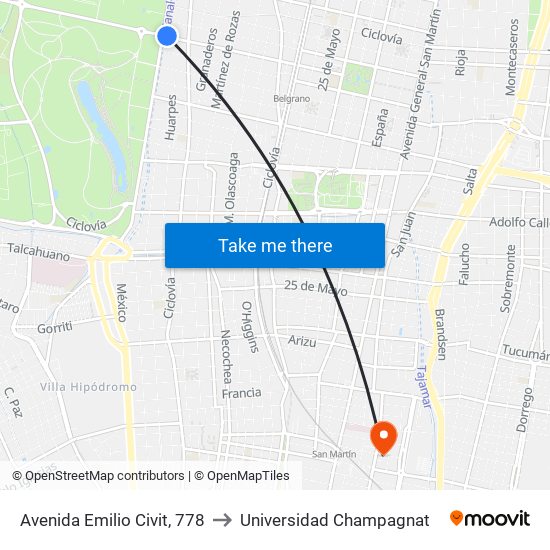 Avenida Emilio Civit, 778 to Universidad Champagnat map