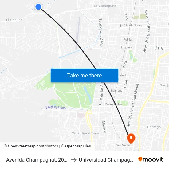 Avenida Champagnat, 2045 to Universidad Champagnat map