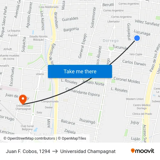 Juan F. Cobos, 1294 to Universidad Champagnat map