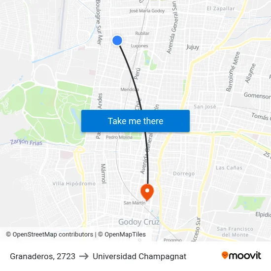 Granaderos, 2723 to Universidad Champagnat map