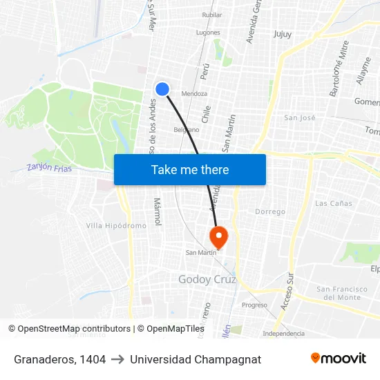 Granaderos, 1404 to Universidad Champagnat map