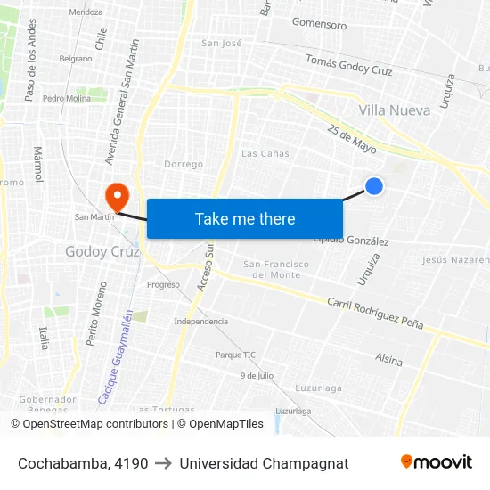 Cochabamba, 4190 to Universidad Champagnat map