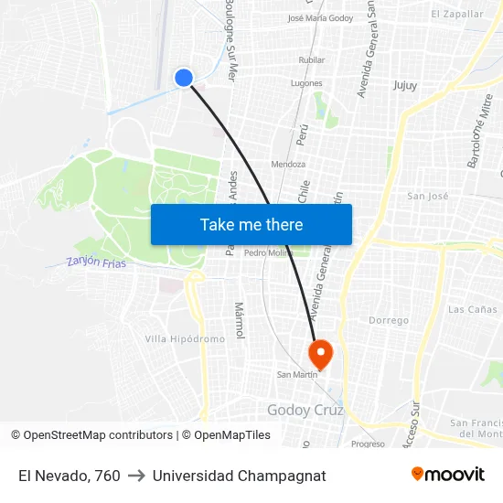 El Nevado, 760 to Universidad Champagnat map