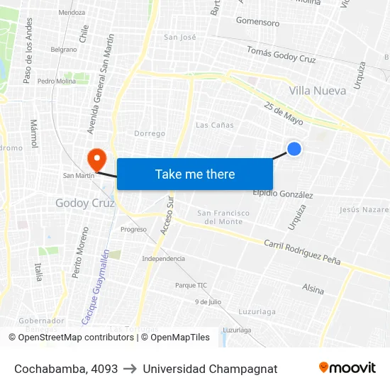 Cochabamba, 4093 to Universidad Champagnat map