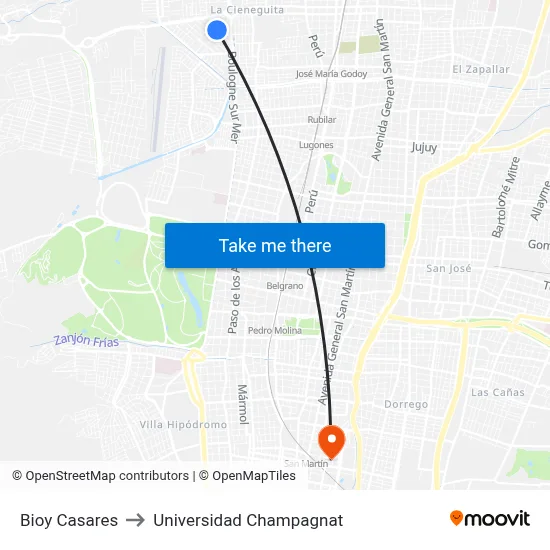 Bioy Casares to Universidad Champagnat map