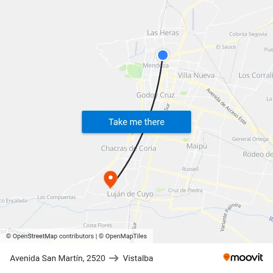 Avenida San Martín, 2520 to Vistalba map
