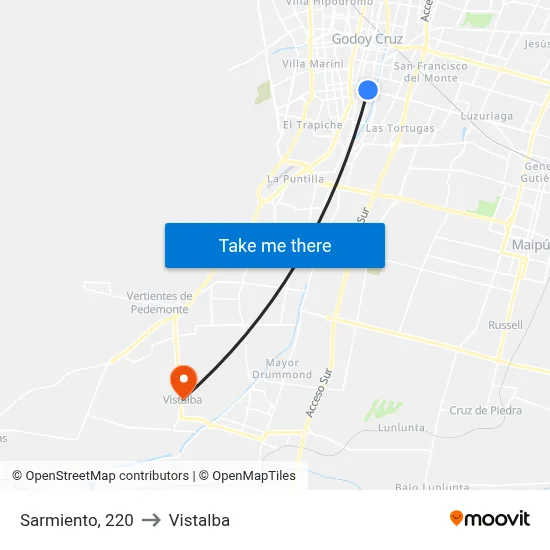 Sarmiento, 220 to Vistalba map
