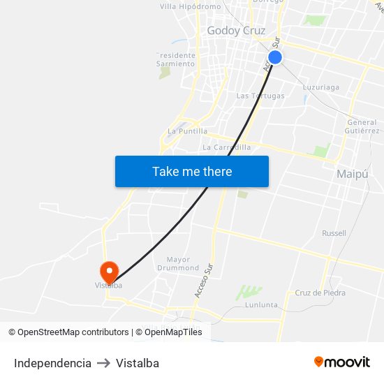 Independencia to Vistalba map