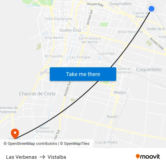 Las Verbenas to Vistalba map