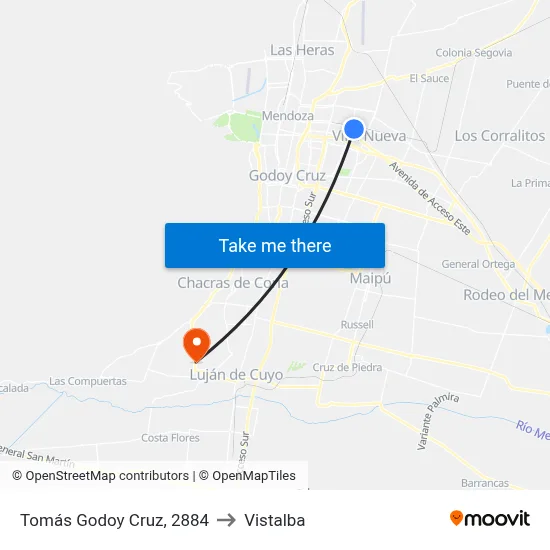 Tomás Godoy Cruz, 2884 to Vistalba map