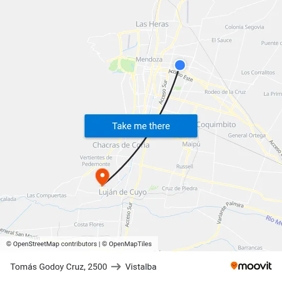 Tomás Godoy Cruz, 2500 to Vistalba map