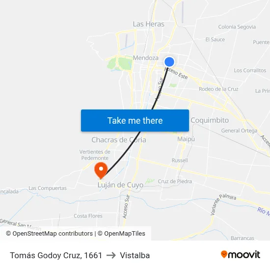 Tomás Godoy Cruz, 1661 to Vistalba map