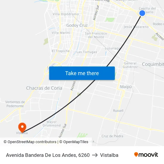 Avenida Bandera De Los Andes, 6260 to Vistalba map