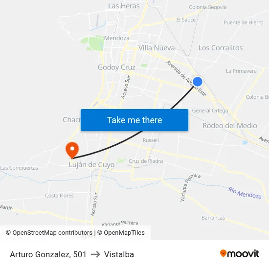 Arturo Gonzalez, 501 to Vistalba map