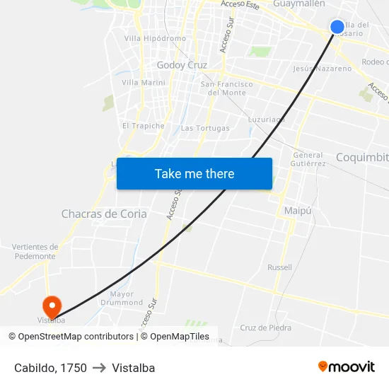 Cabildo, 1750 to Vistalba map